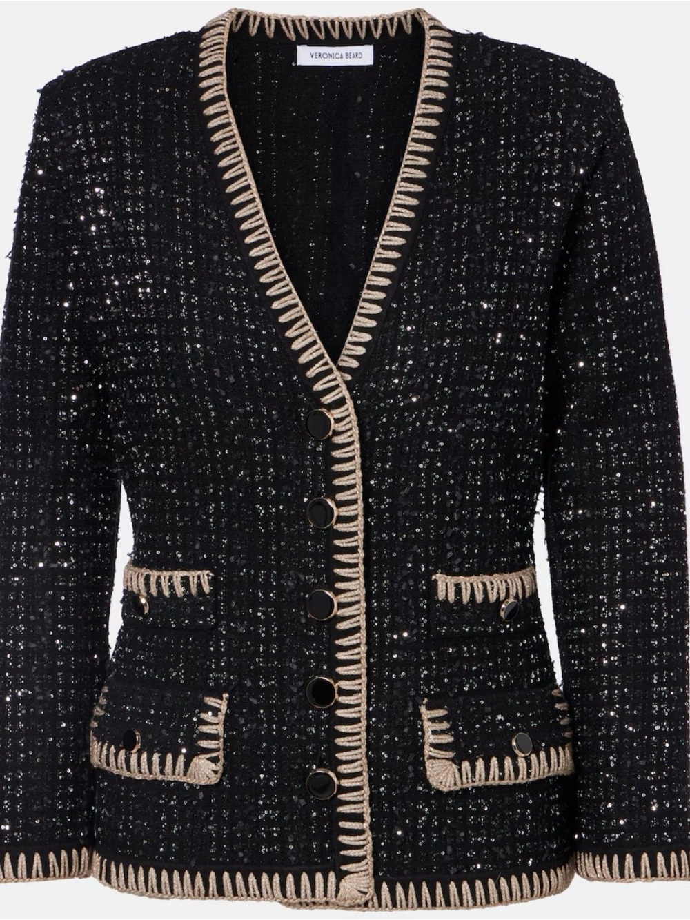 Veronica Beard Black Tweed Blazer with Beige Trim